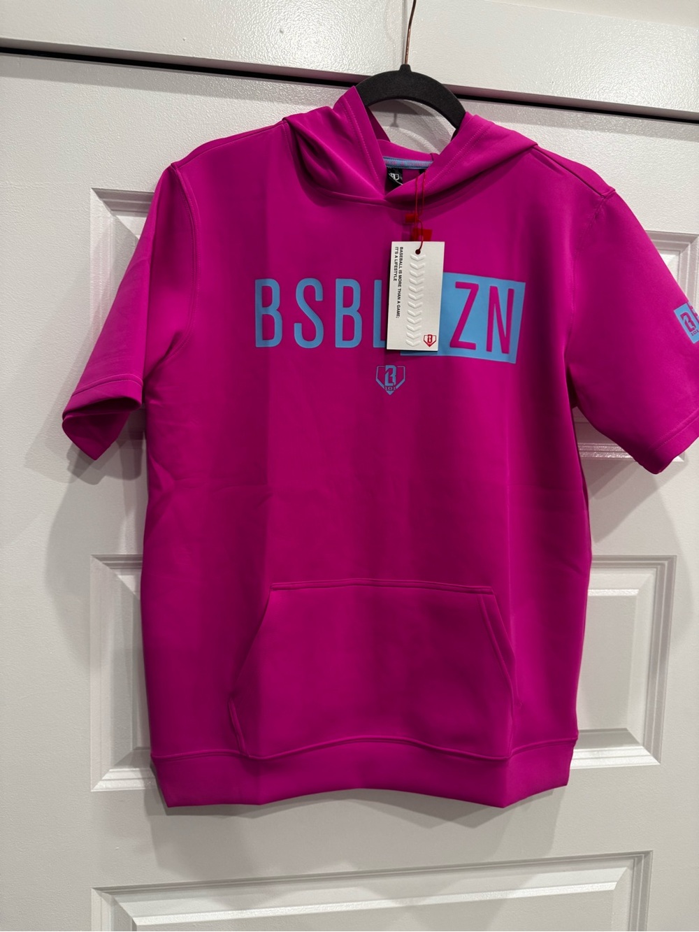 Short-Sleeve Hoodie for Kids in Bright Magenta by BSBLZN